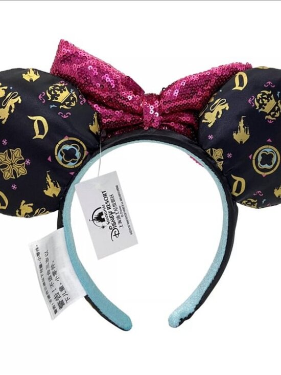 Disneyland Minnie Ears Headband Pink Sequined Bow Sleeping Beauty Castle
